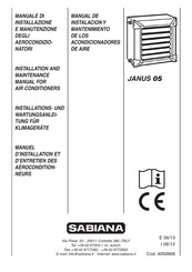 Sabiana JANUS 05 Manuel D'installation Et D'entretien