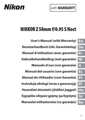 Nikon NIKKOR Z 58mm f/0.95 S Noct Manuel D'utilisation