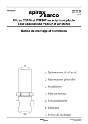 Spirax Sarco CSF16 Notice De Montage Et D'entretien