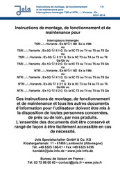 Jola TSR Instructions De Montage, De Fonctionnement Et De Maintenance