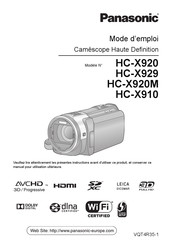 Panasonic HC-X920 Mode D'emploi