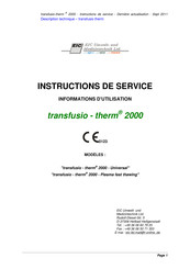 EIC transfusio-therm 2000 Plasma fast thawing Instructions De Service