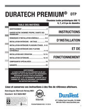 DuraVent DURATECH PREMIUM DTP Instructions D'installation Et De Fonctionnement