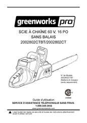GreenWorks Pro 2002802CT Guide D'utilisation