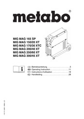 Metabo MIG MAG 250/60 XT Instructions D'utilisation