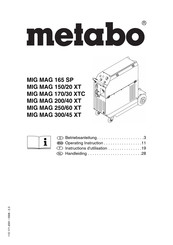 Metabo MIG MAG 165 SP Instructions D'utilisation