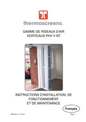 Thermoscreens PHV V NT Série Instructions D'installation, De Fonctionnement Et De Maintenance