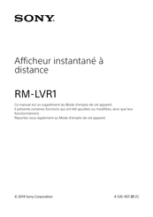 Sony RM-LVR1 Mode D'emploi