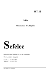 Sefelec HT23 20X150 Notice Technique