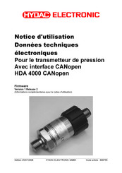 HYDAC ELECTRONIC HDA 4000 CANopen Notice D'utilisation