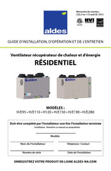 aldes E280 Guide D'installation, D'opération Et De L'entretien