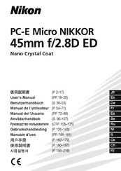 Nikon PC-E Micro NIKKOR 45mm f/2.8D ED Manuel De L'utilisateur