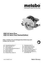 Metabo KSE 55 Vario Plus Notice Originale