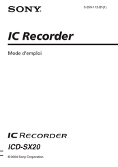 Sony IC Recorder ICD-SX20 Mode D'emploi