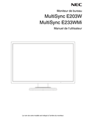 NEC MultiSync E233WMi Manuel De L'utilisateur
