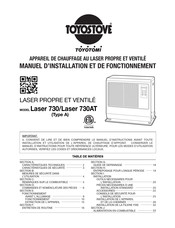 Toyotomi Toyostove Laser 730AT Manuel D'installation Et De Fonctionnement