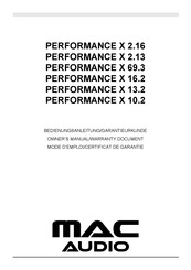 MAC Audio PERFORMANCE X 2.13 Mode D'emploi/Certificat De Garantie