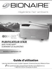 Bionaire Aer1 filter BAP9200A-CN Guide D'utilisation