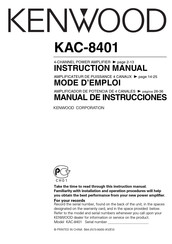 Kenwood KAC-8401 Mode D'emploi