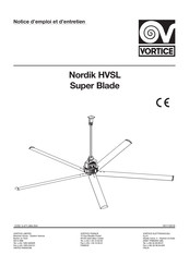 Vortice Nordik HVSL Super Blade Notice D'emploi Et D'entretien