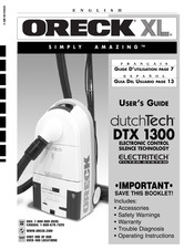 Oreck XL SIMPLY AMAZING dutchTech DTX 1300 Guide D'utilisation