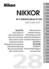 Nikon AF-S NIKKOR 28mm f/1.8G Manuel D'utilisation