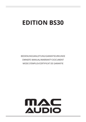 MAC Audio EDITION BS30 Mode D'emploi