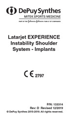 Johnson & Johnson DePuy Synthes Latarjet EXPERIENCE Instability Shoulder Mode D'emploi