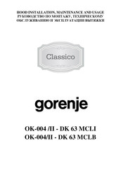 Gorenje Classico OK-004 /II Prescriptions De Montage Et Mode D'emploi