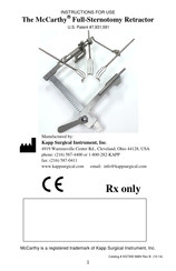 Kapp Surgical Instrument The McCarthy Full-Sternotomy Retractor Mode D'emploi