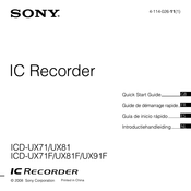 Sony ICD-UX91F Guide De Démarrage Rapide