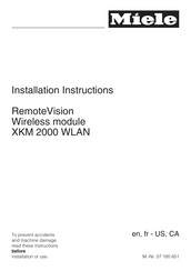 Miele RemoteVision XKM 2000 WLAN Instructions D'installation