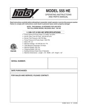 Hotsy 1.109-137.0 Manuel De Fonctionnement Et Liste Des Pièces