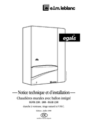 E.L.M. Leblanc EGALIS GLB-23H Notice Technique Et D'installation