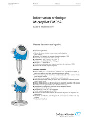 Endress+Hauser Micropilot FMR62 Information De Produit