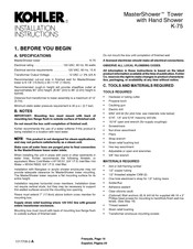 Kohler MasterShower K-75 Instructions D'installation