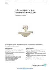 Endress+Hauser Proline Promass E 100 Information Technique