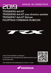 Honda TRX500FA7 4x4 AT Deluxe FOURTRAX FOREMAN 2019 Manuel Du Conducteur