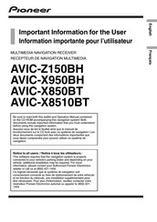 Pioneer AVIC-X950BH Information Importante Pour L'utilisateur
