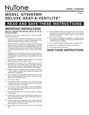 NuTone HEAT- A-VENTLITE QT9093WH Instructions