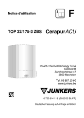 Junkers CerapurAcu TOP 22/175-3 ZBS Notice D'utilisation