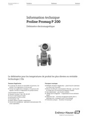 Endress+Hauser Proline Promag P 200 Information Technique